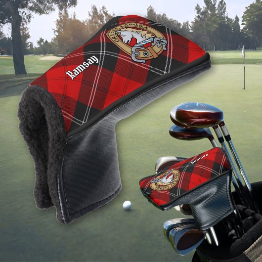 Clan Ramsay Wappen über Red Tartan Golf Headcover