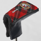 Clan Ramsay Wappen über Red Tartan Golf Headcover (3/4 Vorderseite)
