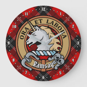 Clan Ramsay Wappen über Red Tartan Große Wanduhr