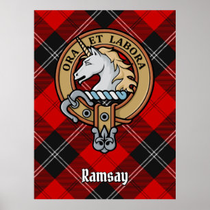 Clan Ramsay Wappen über Red Tartan Poster