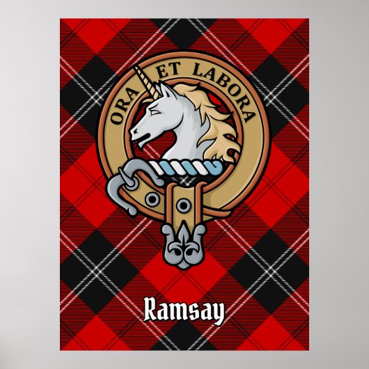 Clan Ramsay Wappen über Red Tartan Poster (Vorne)