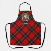 Clan Ramsay Wappen über Red Tartan Schürze (Vorderseite)