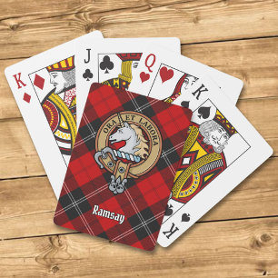 Clan Ramsay Wappen über Red Tartan Spielkarten