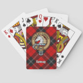 Clan Ramsay Wappen über Red Tartan Spielkarten (Rückseite)