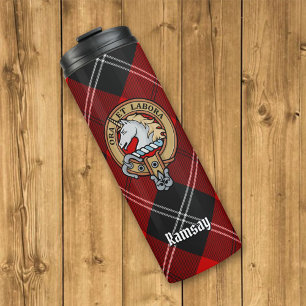 Clan Ramsay Wappen über Red Tartan Thermosbecher