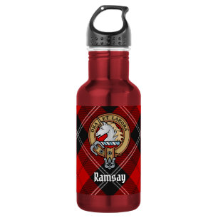 Clan Ramsay-Wappen über rotem Tartan Edelstahlflasche