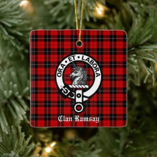 Clan Ramsay Wappenabzeichen & Tartan Personalisier Keramikornament