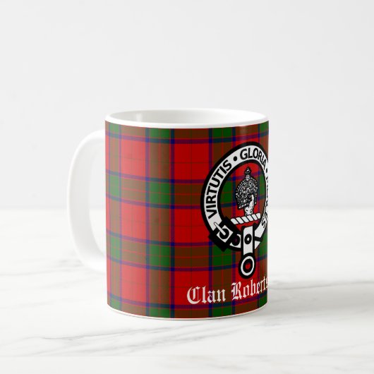 Clan Robertson Wappen Abzeichen & Tartan Kaffeetasse (Vorderseite Links)