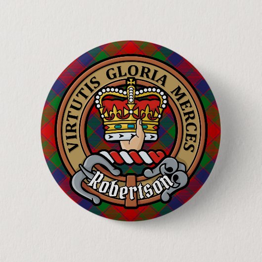 Clan Robertson Wappen über Tartan Button (Vorderseite)