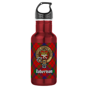 Clan Robertson-Wappen über Tartan Edelstahlflasche
