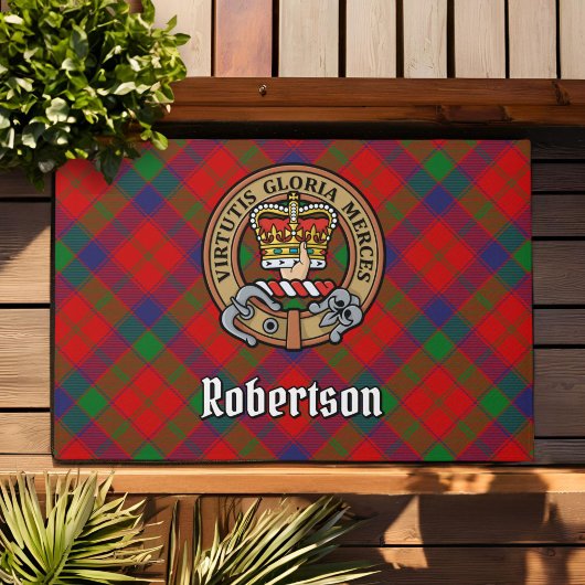 Clan Robertson Wappen über Tartan Fußmatte