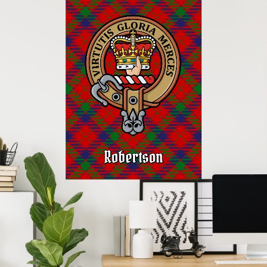 Clan Robertson Wappen über Tartan Poster (Heimbüro)