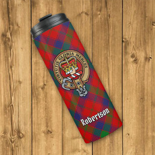 Clan Robertson Wappen über Tartan Thermosbecher