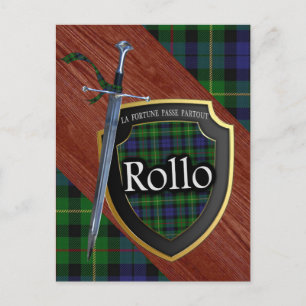 Clan Rollo Tartan Sword & Shield Postkarte