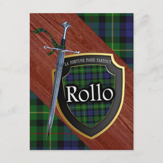 Clan Rollo Tartan Sword & Shield Postkarte (Vorderseite)