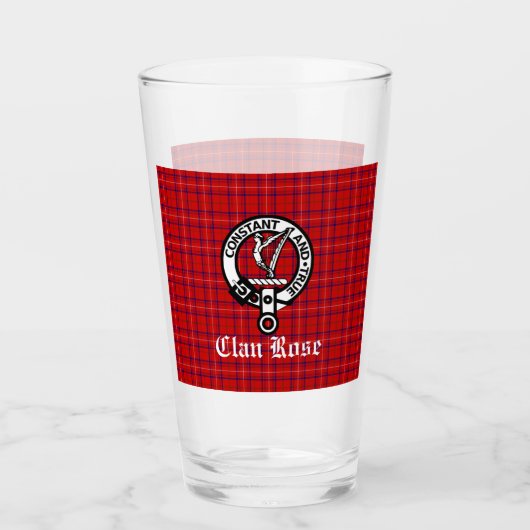 Clan Rose Wappen Abzeichen und Tartan Glas (Vorderseite)