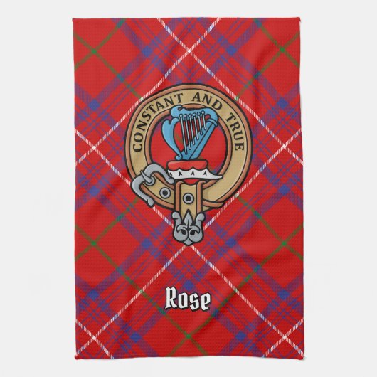 Clan Rose Wappen über Tartan Geschirrtuch (Vertikal)