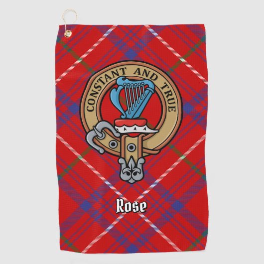 Clan Rose Wappen über Tartan Golfhandtuch (Vorderseite)