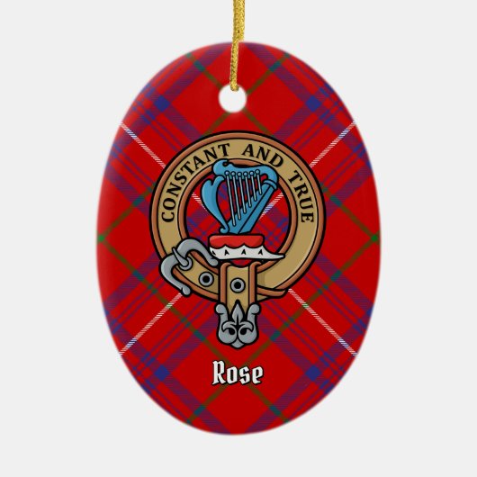 Clan Rose Wappen über Tartan Keramik Ornament (Vorne)