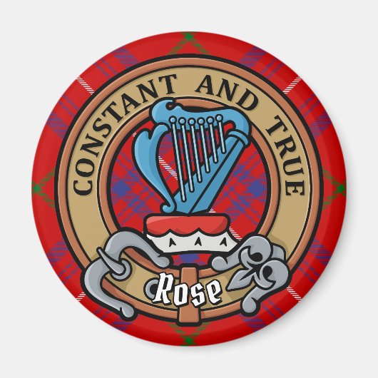 Clan Rose Wappen über Tartan Magnet (Vorne)