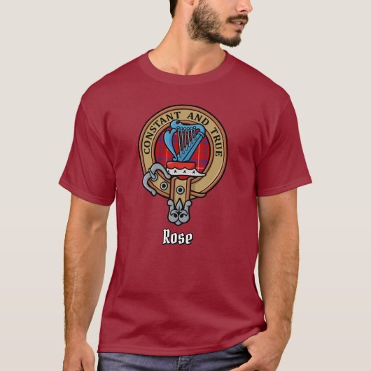 Clan Rose Wappen über Tartan T-Shirt (Vorderseite)