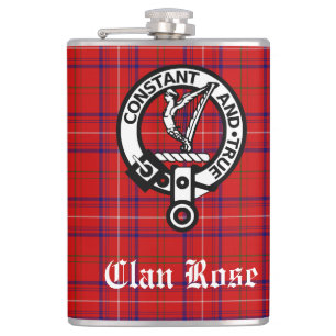 Clan Rose Wappen und Tartan Flachmann