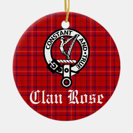 Clan Rose Wappen und Tartan Personalisiert Keramik Ornament (Vorne)