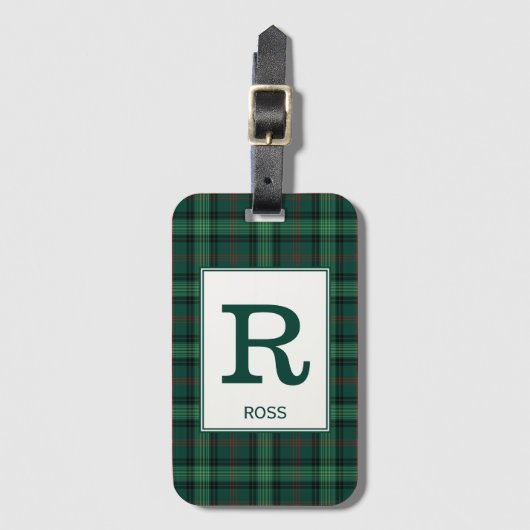 Clan Ross Jagd Tartan Green Kariert Monogram Gepäckanhänger (Vorderseite Vertikal)