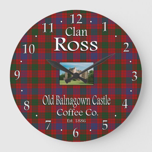 Clan Ross Old Balnagown Castle Coffee Co. Große Wanduhr (Vorderseite)