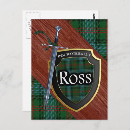 Clan Ross Tartan Sword & Shield Postkarte (Vorne/Hinten)