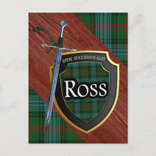 Clan Ross Tartan Sword & Shield Postkarte (Vorderseite)