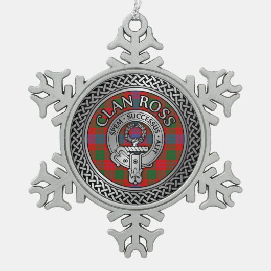 Clan Ross Wappen & Tartan Knot Schneeflocken Zinn-Ornament (Vorderseite)