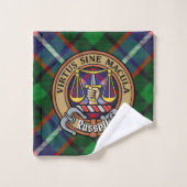Clan Russell Crest over Tartan Badhandtuch Set (Waschlappen)