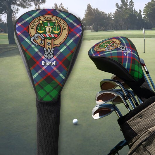 Clan Russell Crest over Tartan Golf Headcover