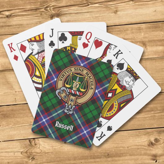 Clan Russell Crest over Tartan Spielkarten