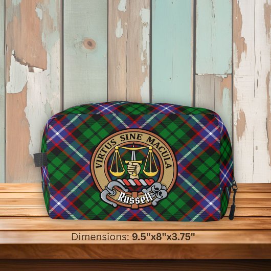 Clan Russell Crest over Tartan Waschbeutel