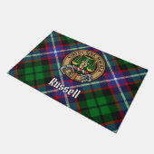 Clan Russell Crest über Tartan Fußmatte (Schrägansicht)