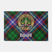Clan Russell Crest über Tartan Fußmatte (Vorderseite)