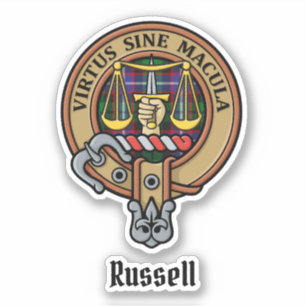 Clan Russell-Wappen über Tartan Aufkleber