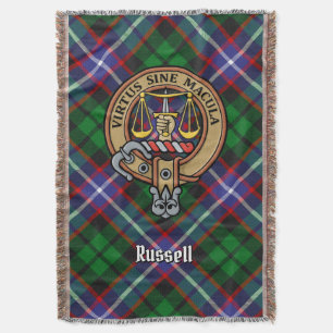 Clan Russell-Wappen über Tartan Decke