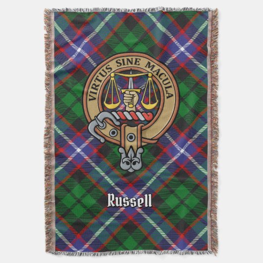 Clan Russell-Wappen über Tartan Decke (Vorderseite Vertikal)