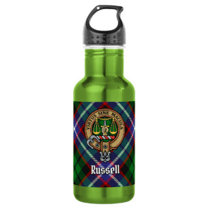 Clan Russell-Wappen über Tartan Edelstahlflasche