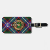 Clan Russell-Wappen über Tartan Gepäckanhänger (Vorderseite horizontal)