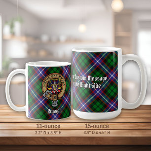 Clan Russell-Wappen über Tartan Kaffeetasse