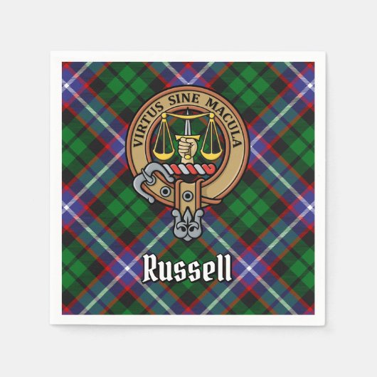 Clan Russell-Wappen über Tartan Serviette (Vorderseite)