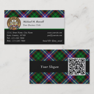 Clan Russell-Wappen über Tartan Visitenkarte