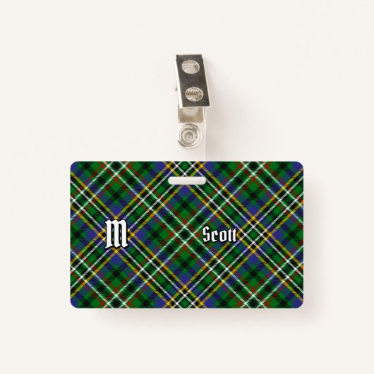 Clan Scott Green Tartan Abzeichen Ausweis (Vorderseite mit Klammer)