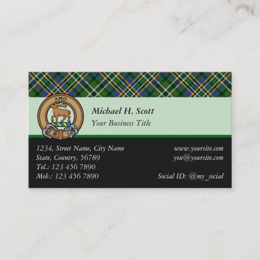 Clan Scott Green Tartan Business Card Visitenkarte (Vorderseite)