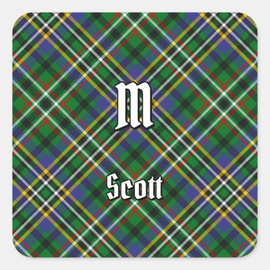 Clan Scott Green Tartan Square Sticker (Vorderseite)