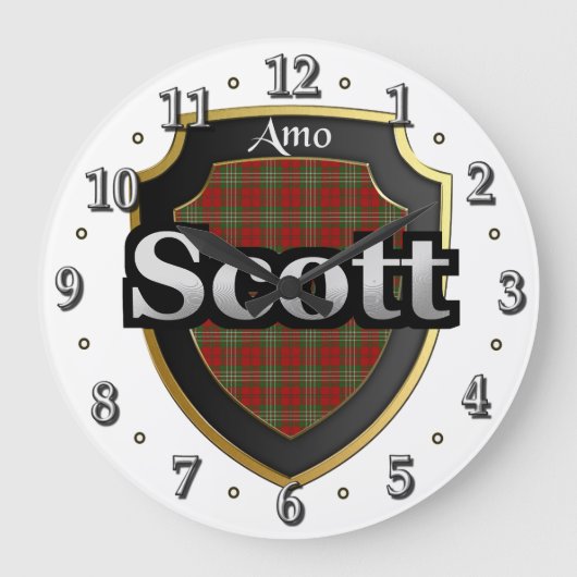 Clan Scott Tartan Scottish Dream Clock Große Wanduhr (Vorderseite)